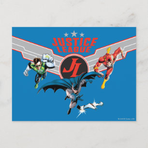 Justice League Flies Luft Badge and Heroes Vykort