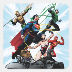 Justice League - Grupp 1 Fyrkantigt Klistermärke