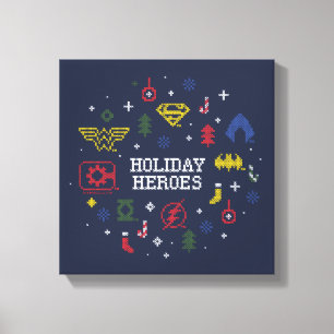 Justice League "Helgdag Heroes" Faux Kor-Stitch Canvastryck