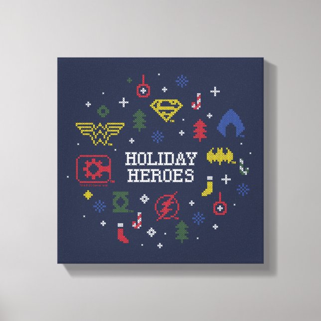 Justice League "Helgdag Heroes" Faux Kor-Stitch Canvastryck (Framsida)