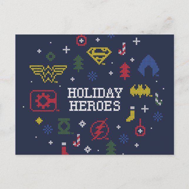 Justice League "Helgdag Heroes" Faux Kor-Stitch Helg Vykort (Framsida)