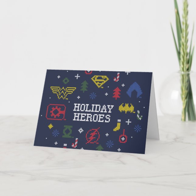 Justice League ’Helgdag Heroes’ Faux Kor-Stitch Helgkort (Framsida)