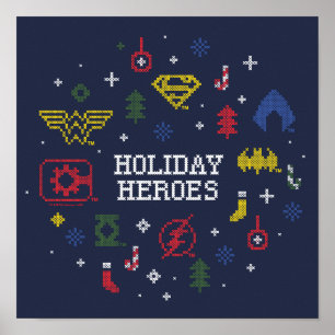 Justice League "Helgdag Heroes" Faux Kor-Stitch Poster