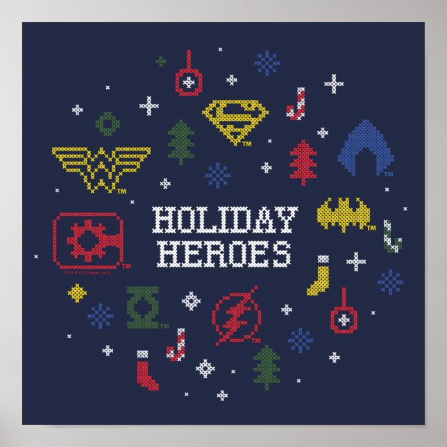 Justice League "Helgdag Heroes" Faux Kor-Stitch Poster (Framsidan)