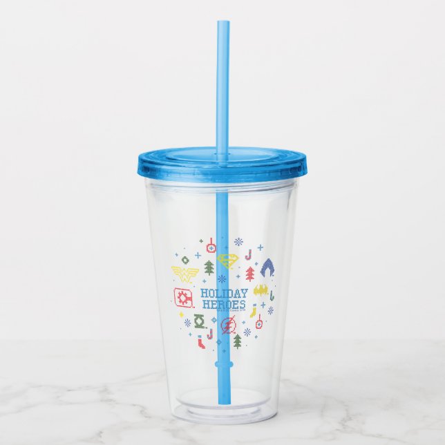 Justice League "Helgdag Heroes" Faux Kor-Stitch Take Away Mugg (Framsida)