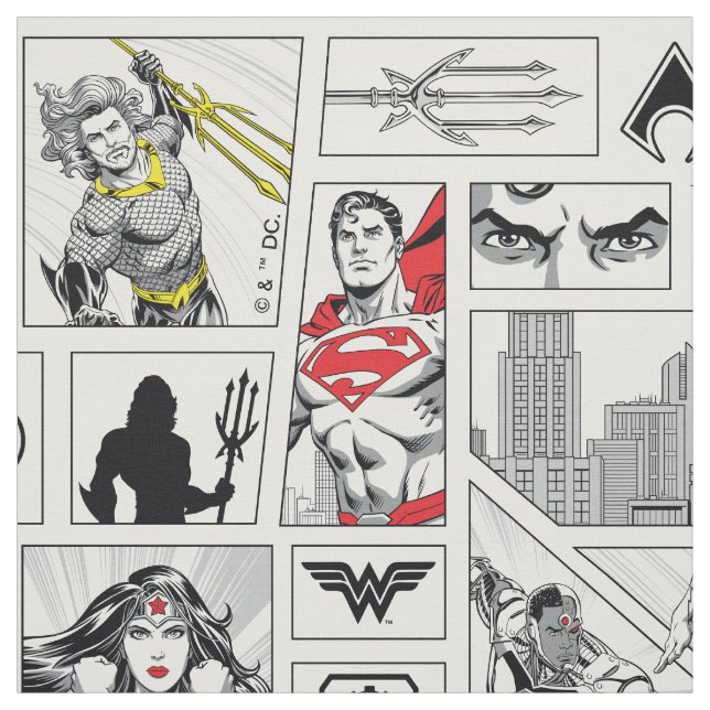 Justice League Heroisk Panel Mönster Tyg (Provkarta)