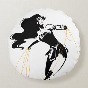 Justice League kvinnor med lasso-poppsten Rund Kudde