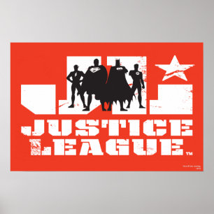 Justice League Logotyp och Character Silhouettes Poster