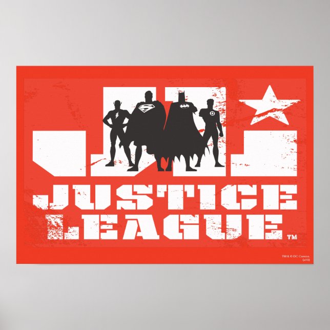 Justice League Logotyp och Character Silhouettes Poster (Framsidan)