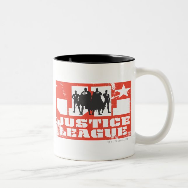 Justice League Logotyp och Character Silhouettes Två-Tonad Mugg (Höger)