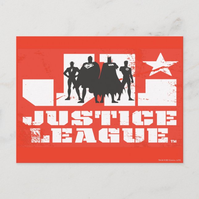 Justice League Logotyp och Character Silhouettes Vykort (Framsida)