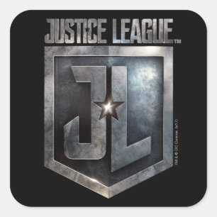 Justice League   Metallic JL Shield Fyrkantigt Klistermärke