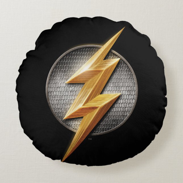 Justice League | Metallisk boltsymbol i Flash Rund Kudde (Framsidan)
