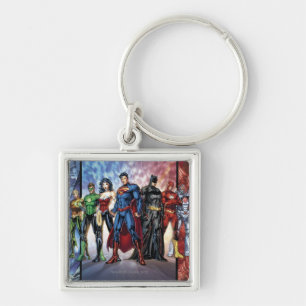 Justice League Ny 52 Justice League Line Up Fyrkantig Silverfärgad Nyckelring