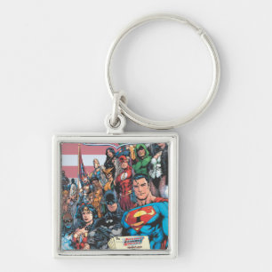 Justice League of America First Issue Fyrkantig Silverfärgad Nyckelring