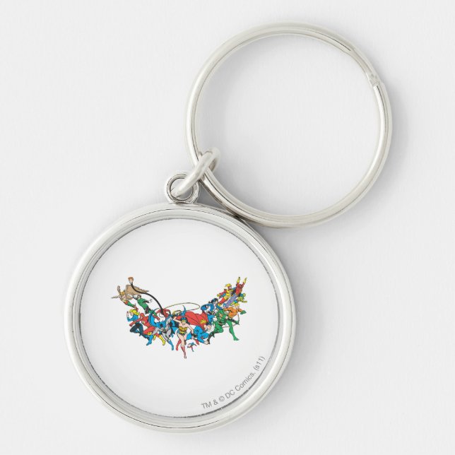 Justice League of America Group 2 Rund Silverfärgad Nyckelring (Framsidan)