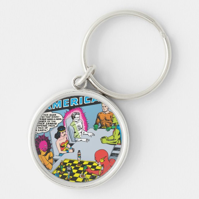 Justice League of America Issue #1 - Nov Rund Silverfärgad Nyckelring (Framsidan)