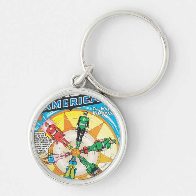 Justice League of America Issue #6 - Sept Rund Silverfärgad Nyckelring (Framsidan)