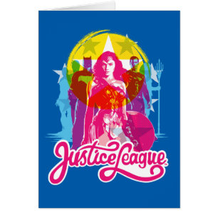Justice League   Retro Group & Logotyp Pop Art Hälsningskort