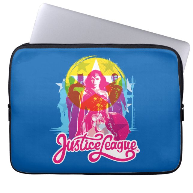 Justice League | Retro Group & Logotyp Pop Art Laptop Sleeve (Framsidan)