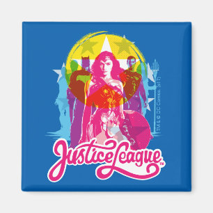 Justice League Retro Group & Logotyp Pop Art Magnet