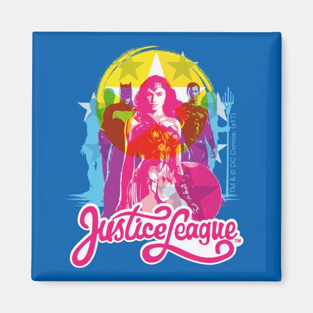 Justice League | Retro Group & Logotyp Pop Art Magnet (Framsidan)