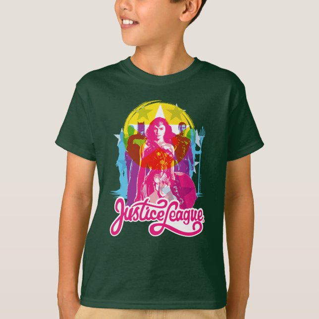 Justice League | Retro Group & Logotyp Pop Art T Shirt (Framsida)