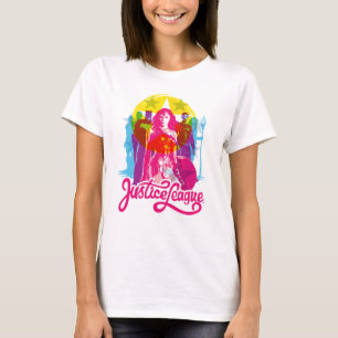 Justice League Retro Group & Logotyp Pop Art Tee Shirt