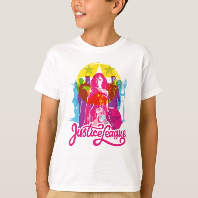 Justice League | Retro Group & Logotyp Pop Art Tee Shirt (Framsida)