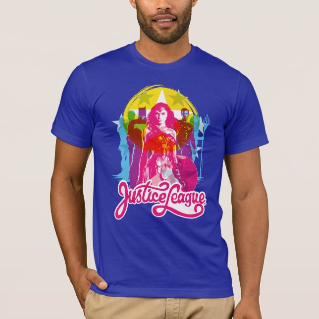Justice League | Retro Group & Logotyp Pop Art Tee Shirt (Framsida)