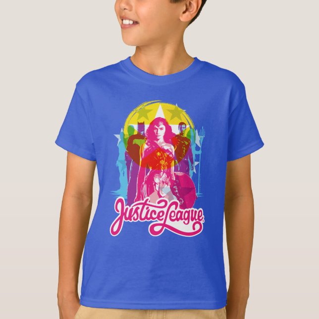 Justice League | Retro Group & Logotyp Pop Art Tee Shirt (Framsida)