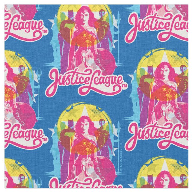 Justice League | Retro Group & Logotyp Pop Art Tyg (Närbild)