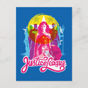 Justice League   Retro Group & Logotyp Pop Art Vykort