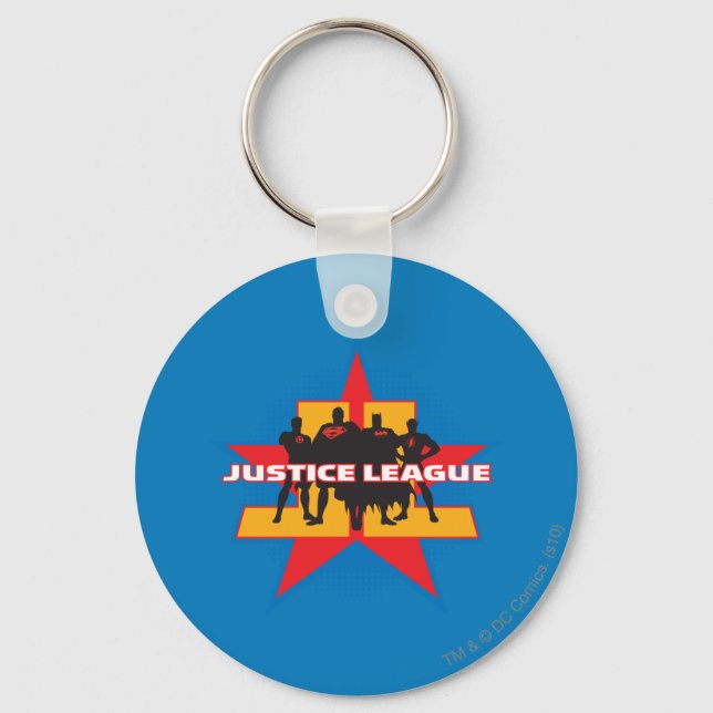 Justice League Silhouettes och Star Background Nyckelring (Framsida)