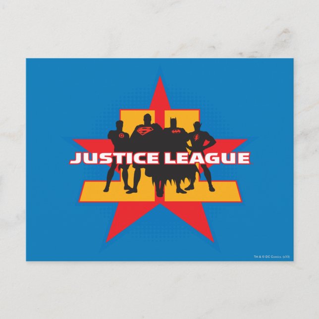 Justice League Silhouettes och Star Background Vykort (Framsida)