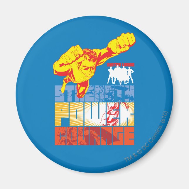 Justice League Strength. Ström. Mod. Tecken Magnet (Framsidan)