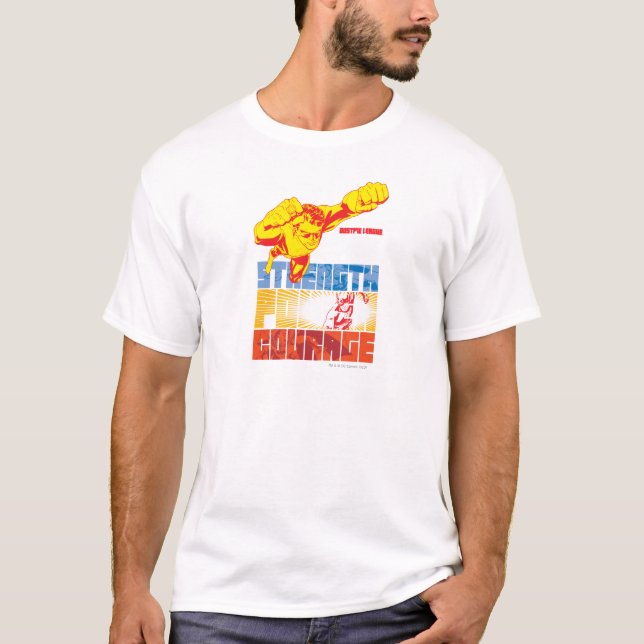 Justice League Strength. Ström. Mod. Tecken Tee (Framsida)