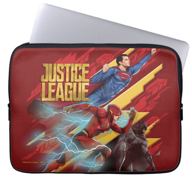Justice League | Superman, Flash och Batman Badge Laptop Sleeve (Framsidan)