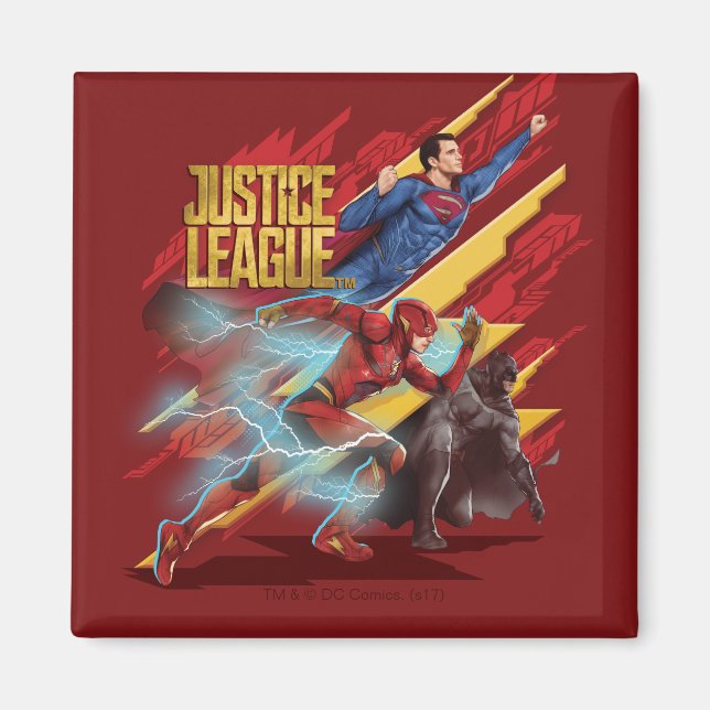 Justice League | Superman, Flash och Batman Badge Magnet (Framsidan)