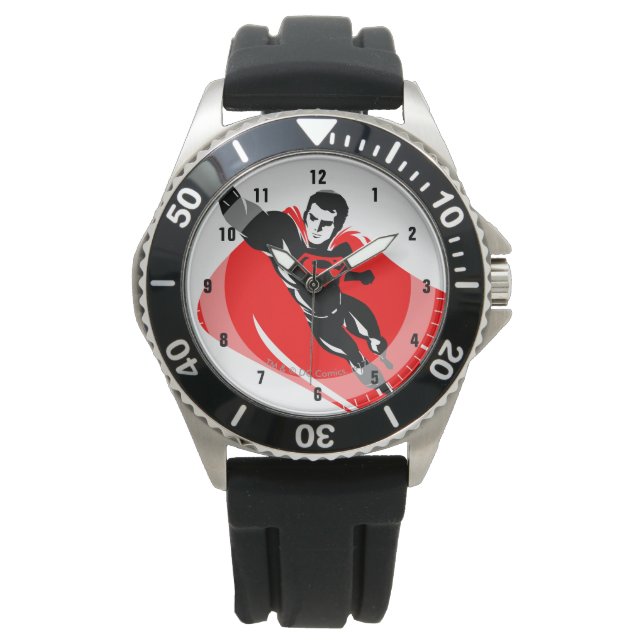 Justice League | Superman Flies Noir Pop Art Armbandsur (Framsida)