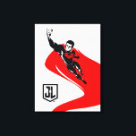 Justice League | Superman Flies Noir Pop Art Canvastryck<br><div class="desc">Kolla in den här popkonsten stil Justice League's Superman teckning när han flyger genom luft. Den svarta och vita teckning är uppvägd av sin ljusröda och röda S-Shield-logotyp på bröstet.</div>