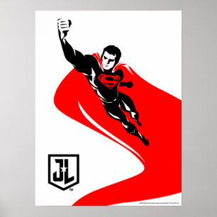 Justice League   Superman Flies Noir Pop Art Poster