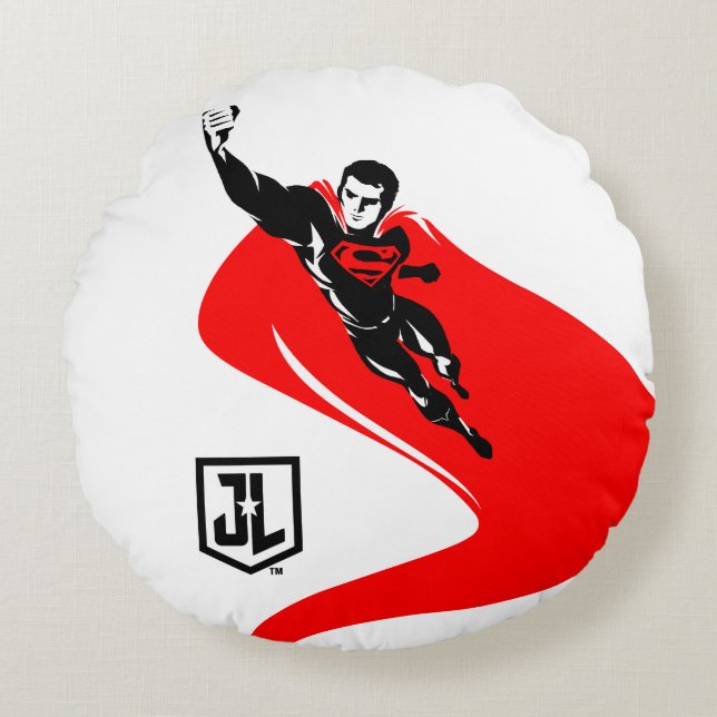 Justice League | Superman Flies Noir Pop Art Rund Kudde (Framsidan)