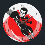Justice League | Superman Flies Noir Pop Art Stor Klocka<br><div class="desc">Kolla in den här popkonsten stil Justice League's Superman teckning när han flyger genom luft. Den svarta och vita teckning är uppvägd av sin ljusröda och röda S-Shield-logotyp på bröstet.</div>