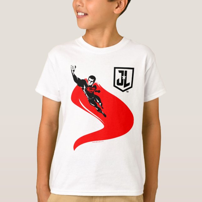 Justice League | Superman Flies Noir Pop Art T Shirt (Framsida)