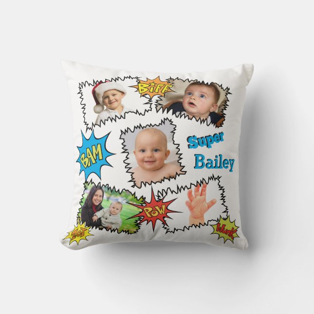 Justice Superhjälte Photo Collage Tal Bubble Kudde (Framsida)