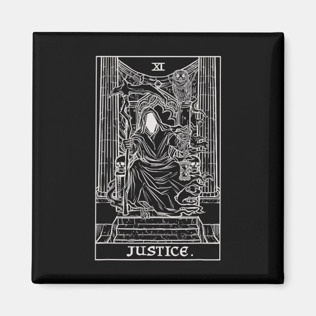 Justice Tarot Card Grim Reaper Halloween Goth Horr Magnet (Framsidan)