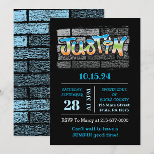 Justin ditt namn graffiti Logotyp Brick Wall Paint Inbjudningar
