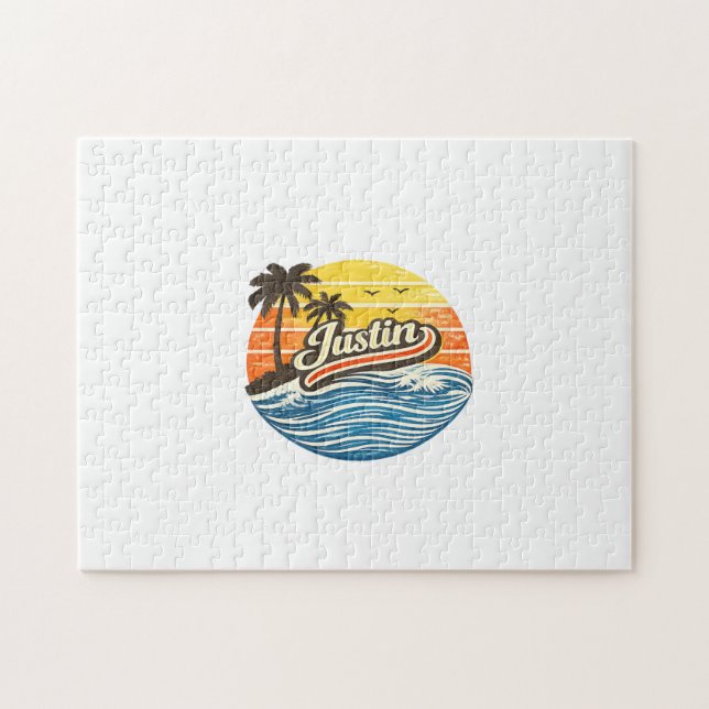 Justin Retro Sunset Namndesign Pussel (Horisontell)