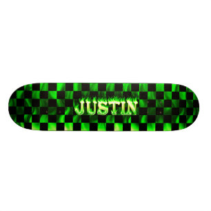 Justin skateboard grön eld och flammor design bräda 19,5 cm